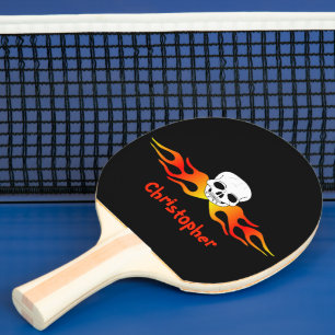 Skull And Flames Design Ping Pong Paddle