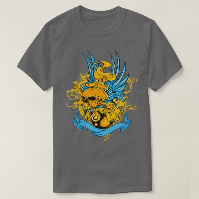 skull and flaming billiards T-Shirt (Design Front)