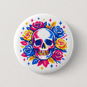 Skull and Flowers 6 Cm Round Badge