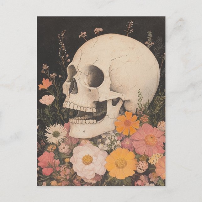 Skull and Flowers Postcard (Front)