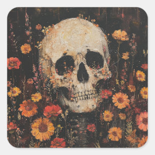Skull and Flowers Postcard Square Sticker