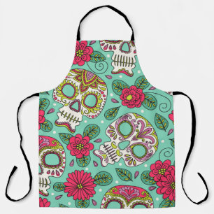 Skull and Flowers. Seamless Background. Mexican da Apron