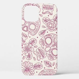 Skull and Flowers. Seamless Background. Mexican da iPhone 12 Case