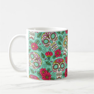 Skull and Flowers. Seamless Background. Mexican da Coffee Mug