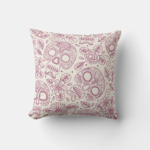 Skull and Flowers. Seamless Background. Mexican da Cushion