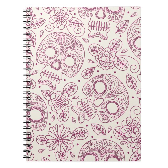 Skull and Flowers. Seamless Background. Mexican da Notebook (Front)