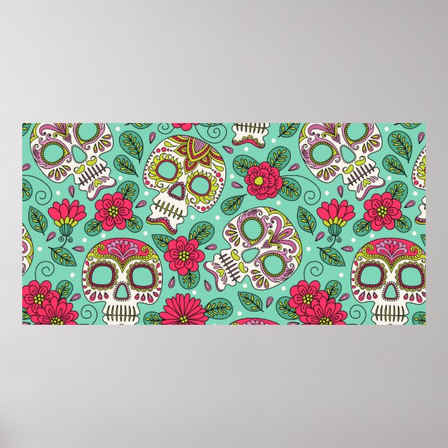 Skull and Flowers. Seamless Background. Mexican da Poster (Front)