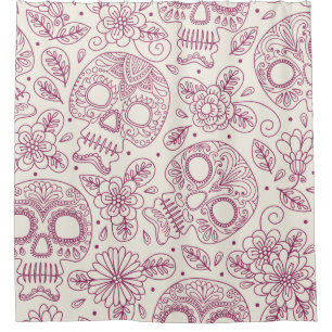 Skull and Flowers. Seamless Background. Mexican da Shower Curtain
