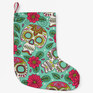 Skull and Flowers. Seamless Background. Mexican da Small Christmas Stocking