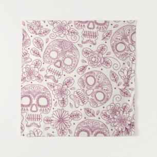 Skull and Flowers. Seamless Background. Mexican da Tapestry