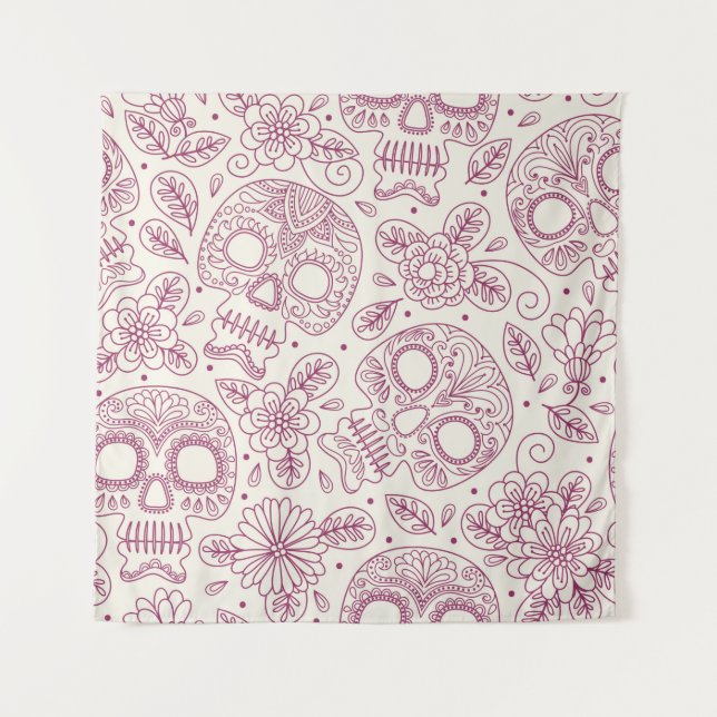 Skull and Flowers. Seamless Background. Mexican da Tapestry (Front)