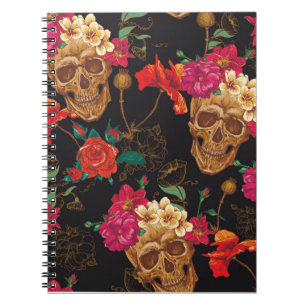 Skull and Flowers Seamless Background Notebook