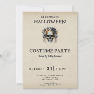 Skull and Flowers Vintage Halloween Costume Invitation