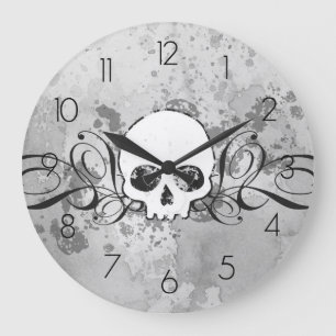 Skull And Grungy Swirls Large Clock