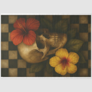 Skull and Hibiscus on Chequerboard Decoupage Paper