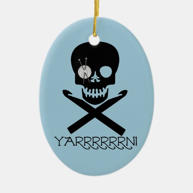 Skull and Hooks Ceramic Tree Decoration (Front)