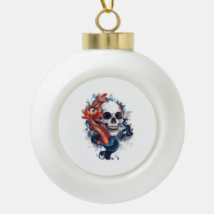 Skull and Koi Serenity Ceramic Ball Christmas Ornament