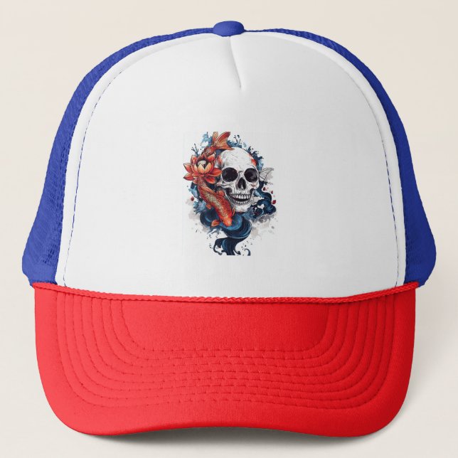 Skull and Koi Serenity Trucker Hat (Front)