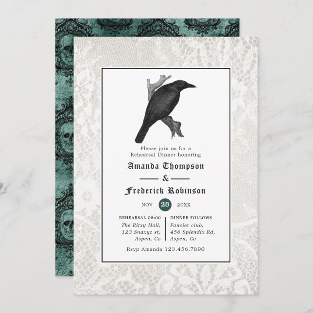 Skull and Lace Gothic Wedding Rehearsal Dinner Invitation (Front/Back)