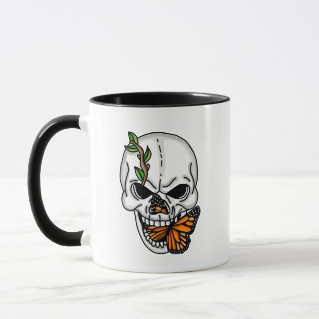 Skull and Monarch Butterfly Digital Art  Mug (Left)
