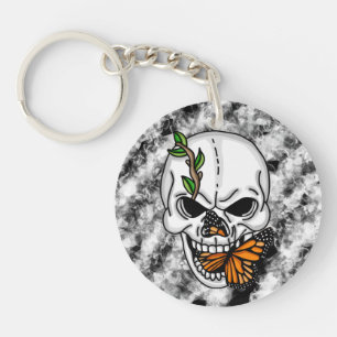 Skull and Monarch Butterfly digital art  n Key Ring