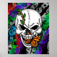 Skull and Monarch Butterfly Digital Art