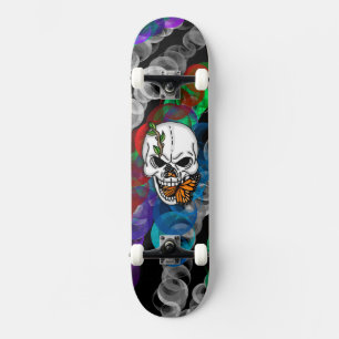Skull and Monarch Butterfly Digital Art    Skateboard