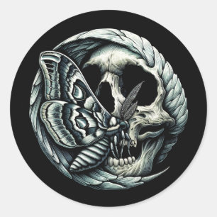 Skull and Moth Classic Round Sticker