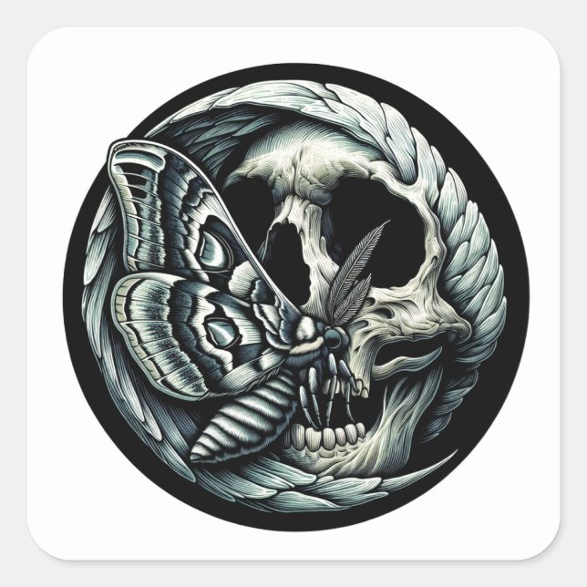 Skull and Moth Square Sticker (Front)