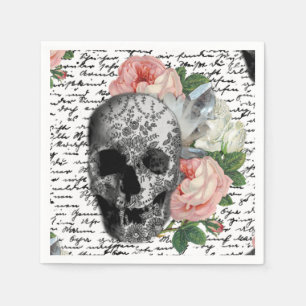 Skull and Pink Roses Napkin