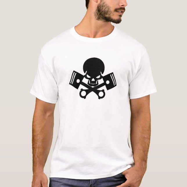 Skull and piston engine car cool skulls piston car T-Shirt (Front)