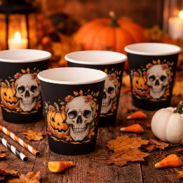 Skull and Pumpkin Paper Cups
