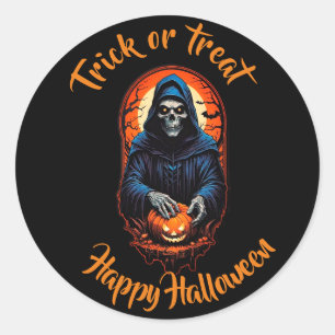 Skull and pumpkin trick or treat Halloween Classic Round Sticker