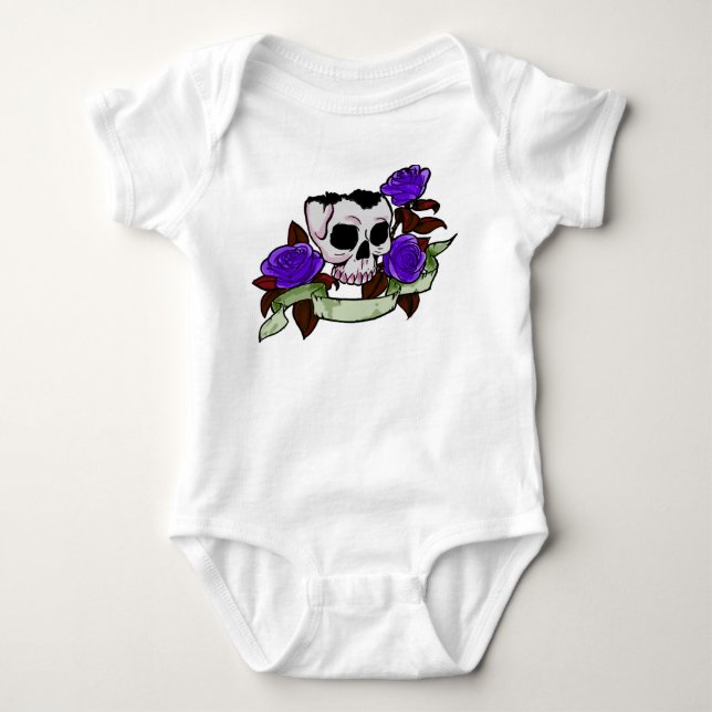 Skull and purple roses baby bodysuit (Front)