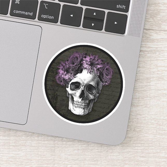 Skull and Purple Roses | Round Stickers (Detail)