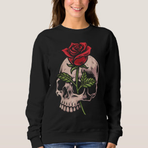 Skull And Red Rose Gothic Occult Tattoo Emo Biker  Sweatshirt