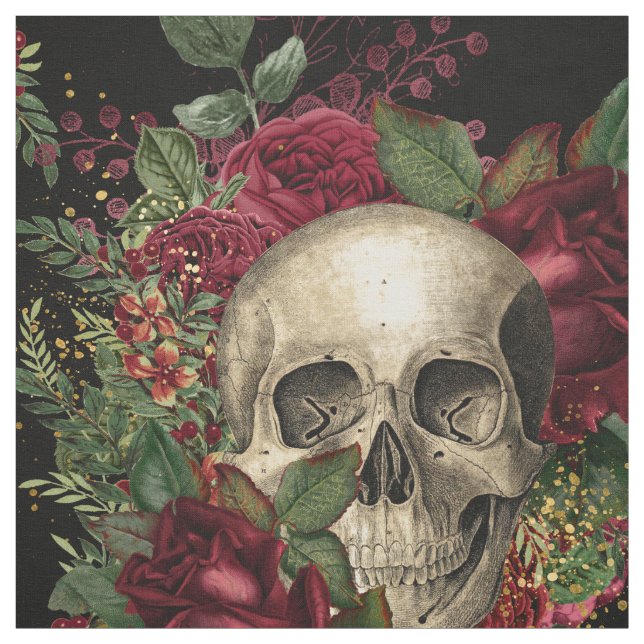 Skull and Roses | Black Fabric (Swatch)