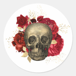 Skull and Roses Classic Round Sticker