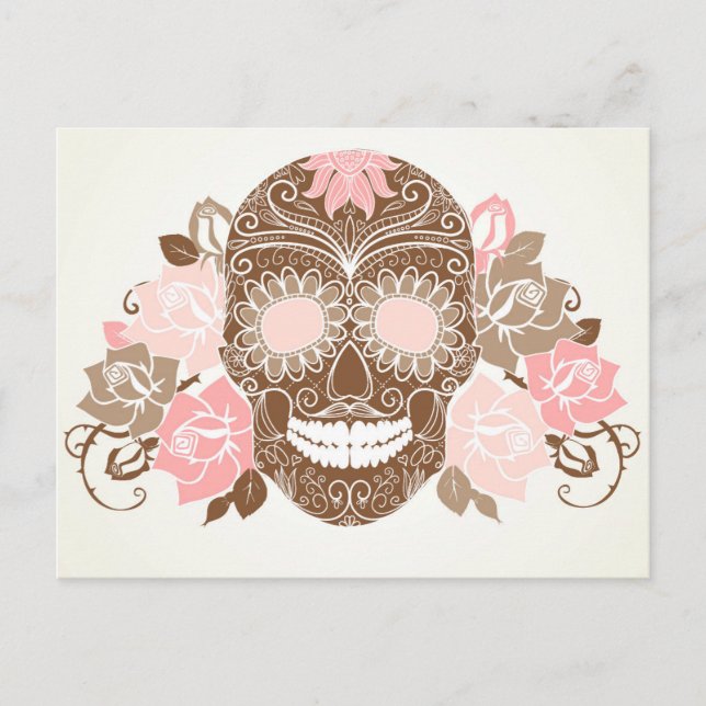 Skull And Roses, Colourful Day Of The Dead Card (Front)