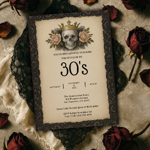 Skull and Roses Death to my 30s Birthday Party Invitation