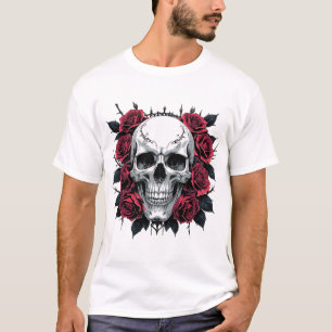 Skull and Roses Gothic Art Dark Floral Skeleton T-Shirt