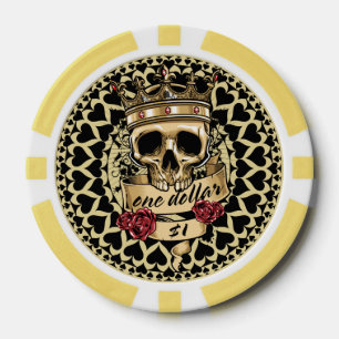 Skull and Roses Poker Chip - $1
