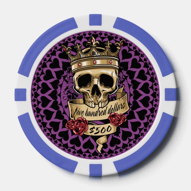 Skull and Roses Poker Chip - $500 (Front)