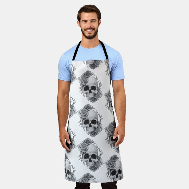 Skull and Roses Sketch Apron (Worn)