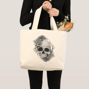 Skull and Roses Sketch Large Tote Bag