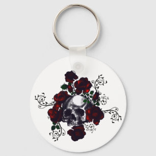 Skull and Roses Tattoo Style Goth Art Key Ring