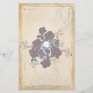Skull and Roses Tattoo Style Goth Art Stationery