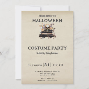 Skull and Roses Vintage Halloween Costume Invitation