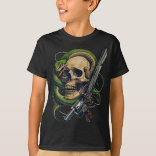 Skull and Snake Warrior - Dark Gothic Gunslinger  T-Shirt