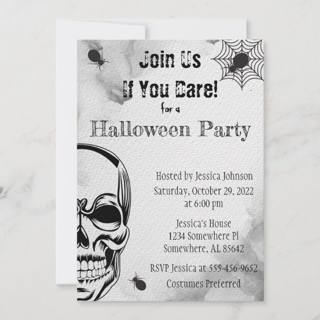 Skull and Spiders Halloween Party Invitation (Front)